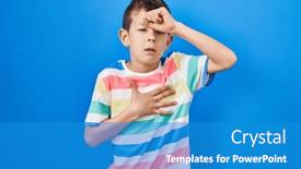  Presentation with flu virus - Presentation theme consisting of young-caucasian-kid-standing-over background and a teal colored foreground