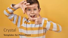  Presentation with creativity - Theme consisting of young-caucasian-kid-standing-over background and a yellow colored foreground