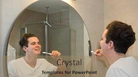  Presentation with mirror reflection - Theme enhanced with young-caucasian-man-brushing-teeth background and a coral colored foreground