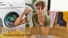  Presentation with laundry - Presentation having young-caucasian-man-doing-laundry background and a gold colored foreground