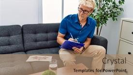  Presentation with psychology - PPT theme featuring young-caucasian-man-doing-psychologist background and a  colored foreground