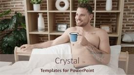  Presentation with coffee - Presentation theme with young-caucasian-man-drinking background and a mint green colored foreground