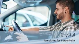  Presentation with gps - Slides with young-caucasian-man-driving-car background and a light blue colored foreground