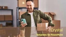  Presentation with ecommerce security - Slide set with young-caucasian-man-ecommerce-business background and a coral colored foreground