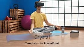  Presentation with virtual class - PPT theme having young-caucasian-man-having-online and a coral colored foreground