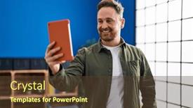  Presentation with video - Presentation theme enhanced with young-caucasian-man-having-video background and a  colored foreground