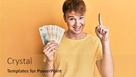  Presentation with danish - Slide deck having young-caucasian-man-holding-100 background and a yellow colored foreground