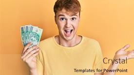  Presentation with psychology holding a brain - PPT layouts with young-caucasian-man-holding-50 background and a yellow colored foreground