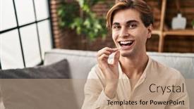  Presentation with bubble - PPT theme consisting of young-caucasian-man-holding-bubble background and a coral colored foreground