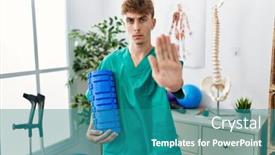  Presentation with foam - PPT theme with young-caucasian-man-holding-foam background and a  colored foreground