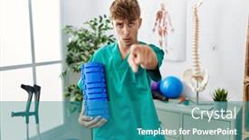  Presentation with foam - Presentation with young-caucasian-man-holding-foam background and a  colored foreground