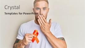  Presentation with leukemia - Presentation theme consisting of young-caucasian-man-holding-orange background and a lemonade colored foreground