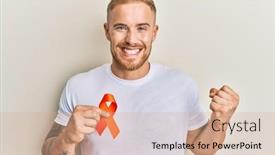  Presentation with leukemia - Slide set having young-caucasian-man-holding-orange background and a coral colored foreground