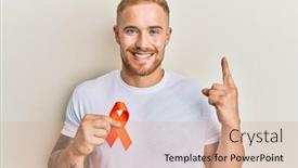  Presentation with leukemia - PPT theme enhanced with young-caucasian-man-holding-orange background and a coral colored foreground