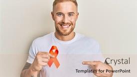  Presentation with leukemia - Beautiful PPT theme featuring young-caucasian-man-holding-orange backdrop and a lemonade colored foreground