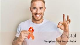  Presentation with leukemia - PPT theme consisting of young-caucasian-man-holding-orange background and a coral colored foreground