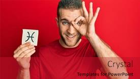  Presentation with zodiac - Presentation design with young-caucasian-man-holding-paper background and a crimson colored foreground