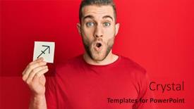  Presentation with paper - PPT theme with young-caucasian-man-holding-paper background and a red colored foreground