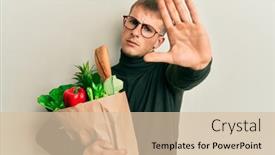  Presentation with paper bag - Colorful slide set enhanced with young-caucasian-man-holding-paper backdrop and a lemonade colored foreground