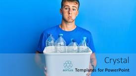  Presentation with plastic recycling - PPT theme having young-caucasian-man-holding-recycling background and a light blue colored foreground
