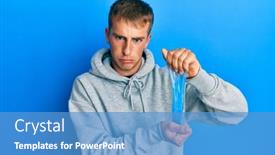  Presentation with crying - Cool new presentation theme with young-caucasian-man-holding-slime backdrop and a teal colored foreground