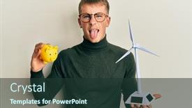  Presentation with solar electricity - Presentation design featuring young-caucasian-man-holding-solar background and a tawny brown colored foreground