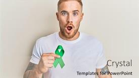  Presentation with ribbon green - Presentation theme having young-caucasian-man-holding-support background and a lemonade colored foreground