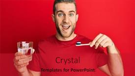  Presentation with toothpaste - Presentation design consisting of young-caucasian-man-holding-toothbrush background and a crimson colored foreground