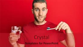  Presentation with toothpaste - PPT theme with young-caucasian-man-holding-toothbrush background and a crimson colored foreground