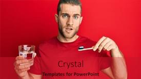  Presentation with toothpaste - Audience pleasing slides consisting of young-caucasian-man-holding-toothbrush backdrop and a crimson colored foreground