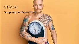  Presentation with loss - PPT theme enhanced with young-caucasian-man-holding-weight background and a yellow colored foreground