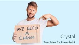  Presentation with self change - PPT theme having young-caucasian-man-holding background and a sky blue colored foreground