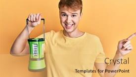 Presentation with free electric dam - PPT theme featuring young-caucasian-man-holding background and a yellow colored foreground