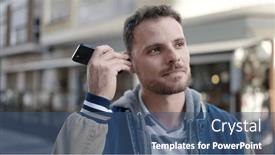  Presentation with voice - Theme enhanced with young-caucasian-man-listening background and a  colored foreground