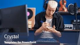  Presentation with music studio - Slide set with young-caucasian-man-musician-composing background and a ocean colored foreground