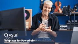  Presentation with music studio - PPT layouts enhanced with young-caucasian-man-musician-composing background and a ocean colored foreground