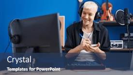  Presentation with music studio - Slide set featuring young-caucasian-man-musician-composing background and a ocean colored foreground