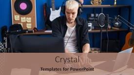  Presentation with music studio - Presentation theme having young-caucasian-man-musician-having background and a  colored foreground