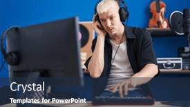  Presentation with music studio - Slide deck featuring young-caucasian-man-musician-having background and a navy blue colored foreground