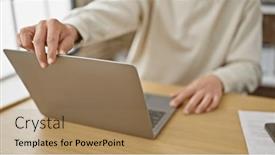  Presentation with laptop - Presentation having young-caucasian-man-opening-laptop and a coral colored foreground