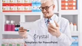  Presentation with prescription - Presentation design with young-caucasian-man-pharmacist-holding background and a lemonade colored foreground