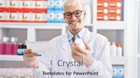  Presentation with prescription - PPT layouts featuring young-caucasian-man-pharmacist-holding background and a sky blue colored foreground
