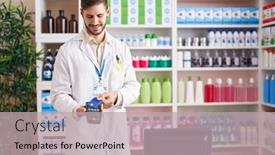  Presentation with credit card - Theme with young-caucasian-man-pharmacist-smiling background and a mint green colored foreground