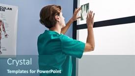  Presentation with rehab clinic - Presentation theme consisting of young-caucasian-man-physiotherapist-looking background and a ocean colored foreground