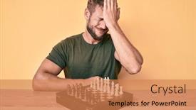  Presentation with chess - Presentation theme having young-caucasian-man-playing-chess background and a coral colored foreground