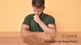  Presentation with health-care - Colorful presentation enhanced with young-caucasian-man-playing-chess backdrop and a coral colored foreground