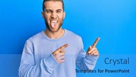  Presentation with fingers - Amazing slide deck having young-caucasian-man-pointing backdrop and a teal colored foreground