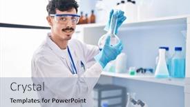  Presentation with test tube laboratory - PPT layouts featuring young-caucasian-man-scientist-holding background and a light blue colored foreground