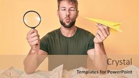  Presentation with paper making - Beautiful slides featuring young-caucasian-man-searching backdrop and a coral colored foreground