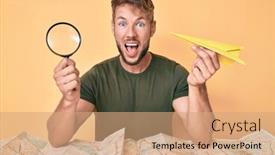  Presentation with destination success - Slide deck consisting of young-caucasian-man-searching background and a coral colored foreground